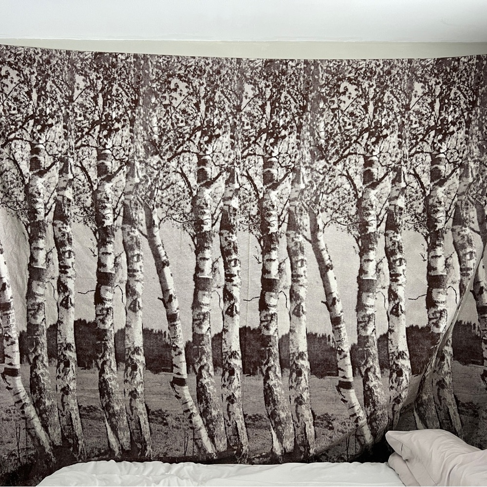 Birch Tree Wall Tapestry in Brown and White- Urban Outfitter